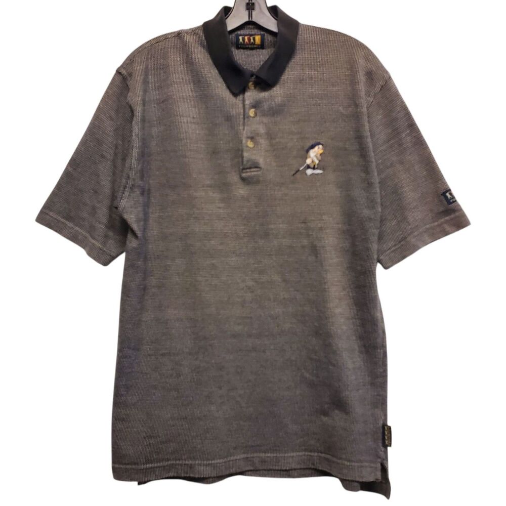 Vintage DISNEY Polo Shirt GRUMPY Mens Large Gray Embroidered FOURSOME Golf Y2K